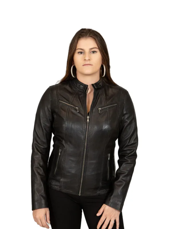 Womens leather jacket black 9902