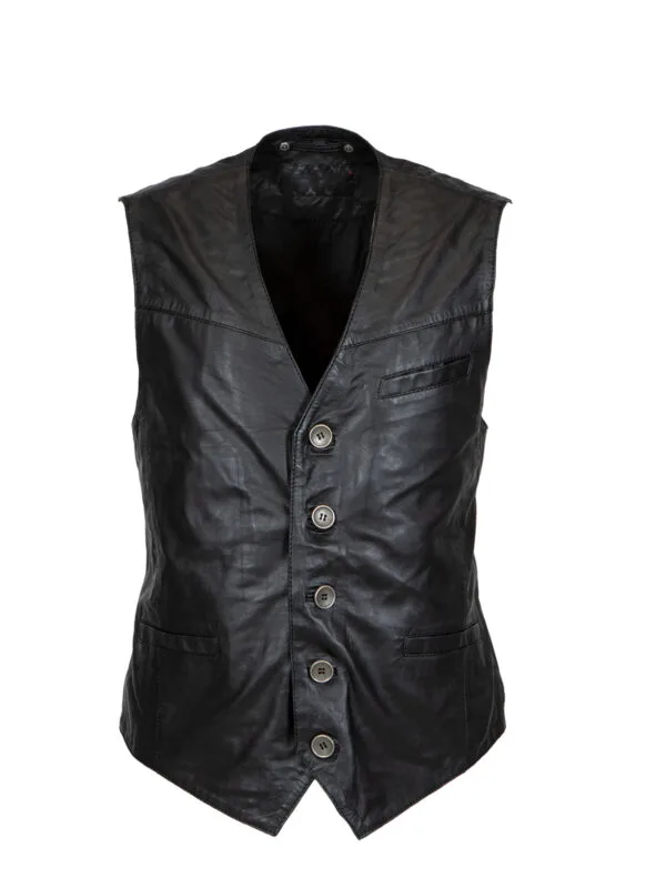 Mens leather waistcoat black 9914