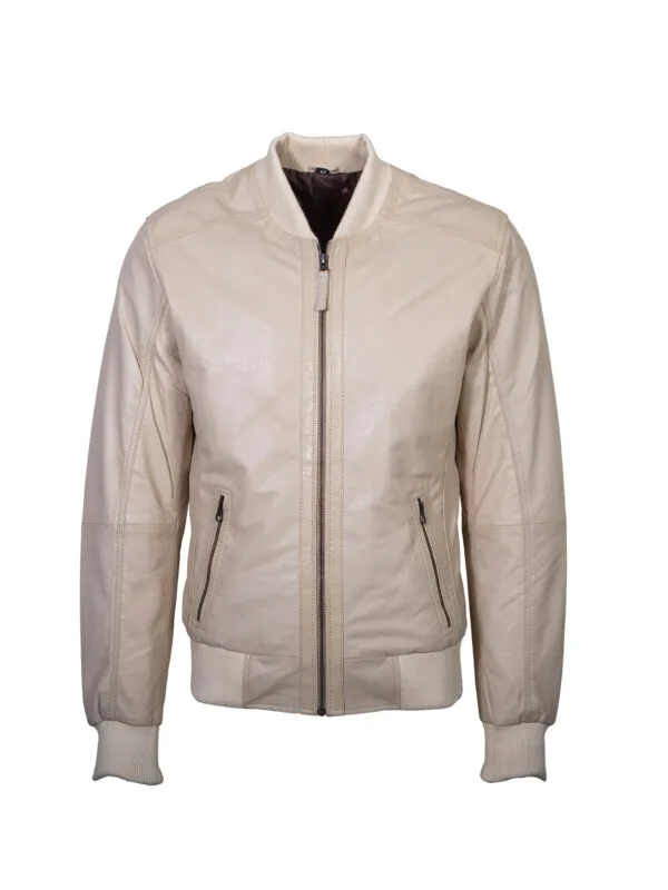 Men's leather bomber jacket Ecru