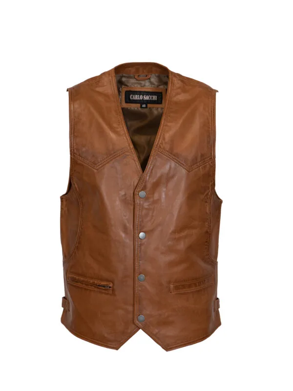 Mens leather vest brandy Waistcoat