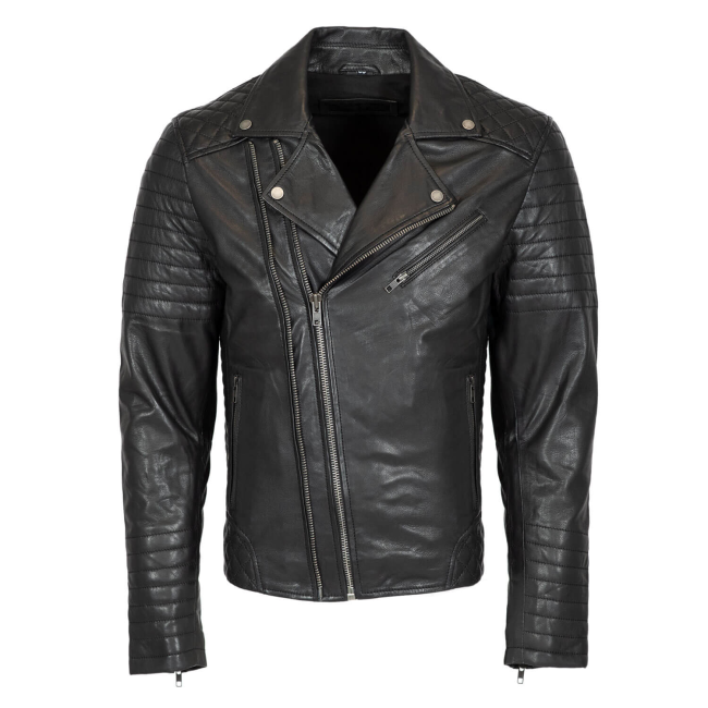 Mens leather biker jacket black Perfecto GBS