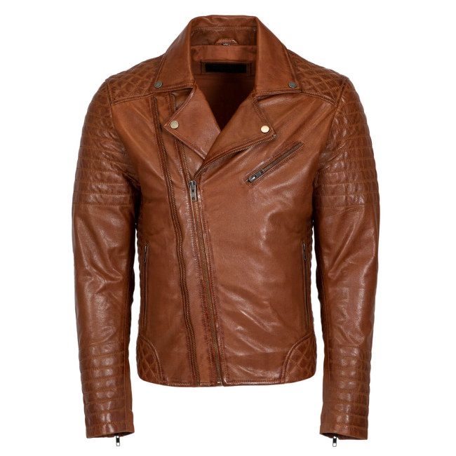 Mens leather biker jacket brandy Perfecto GBS