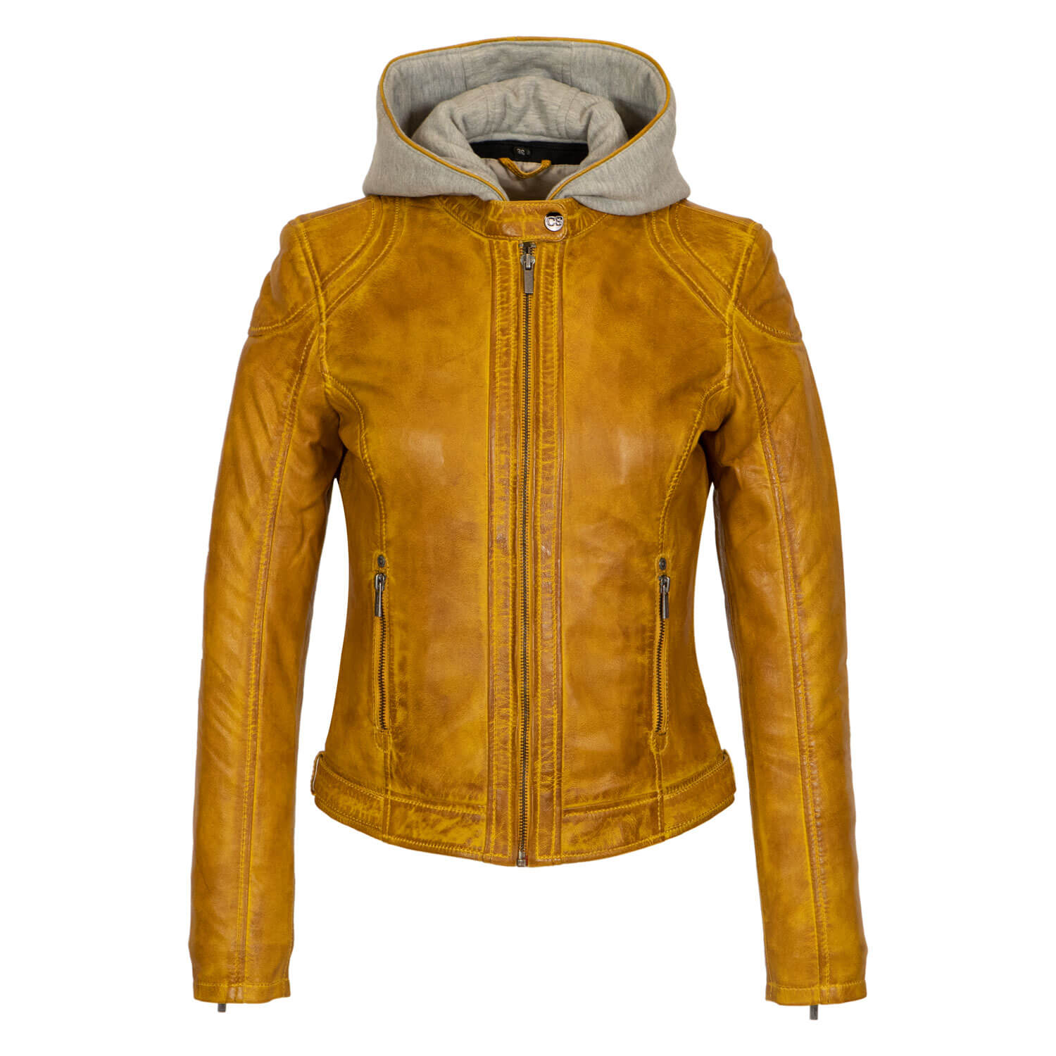Womens warm leather hood jacket yellow GP