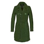 Ladies long leather jacket green ladycoat