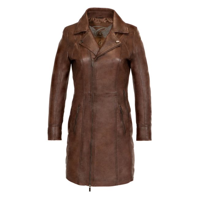 ladies long leather jacket veg wood lady coat