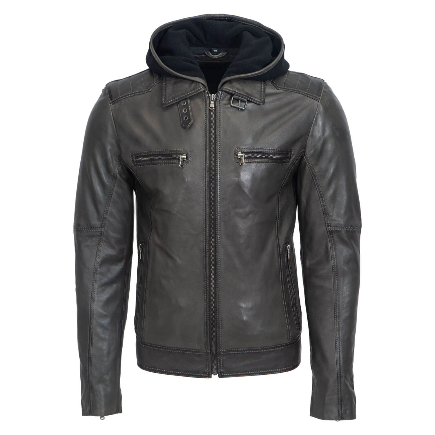 Men’s hood leather jacket charcoal 9932