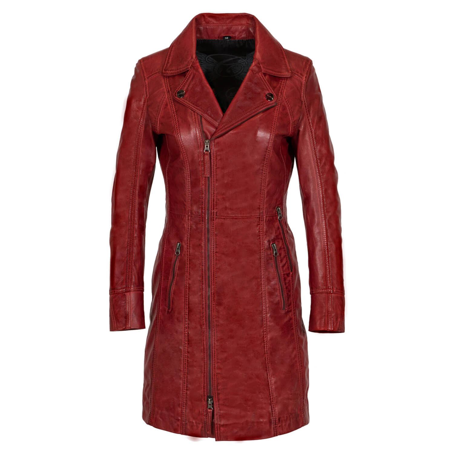 Dames lange leren jas rood Lady coat