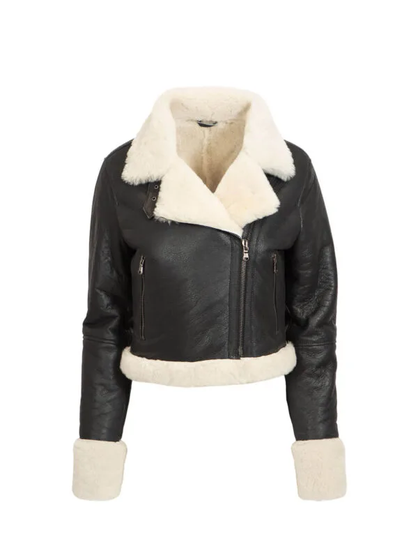Lady shearling jacket black cropped Perfecto