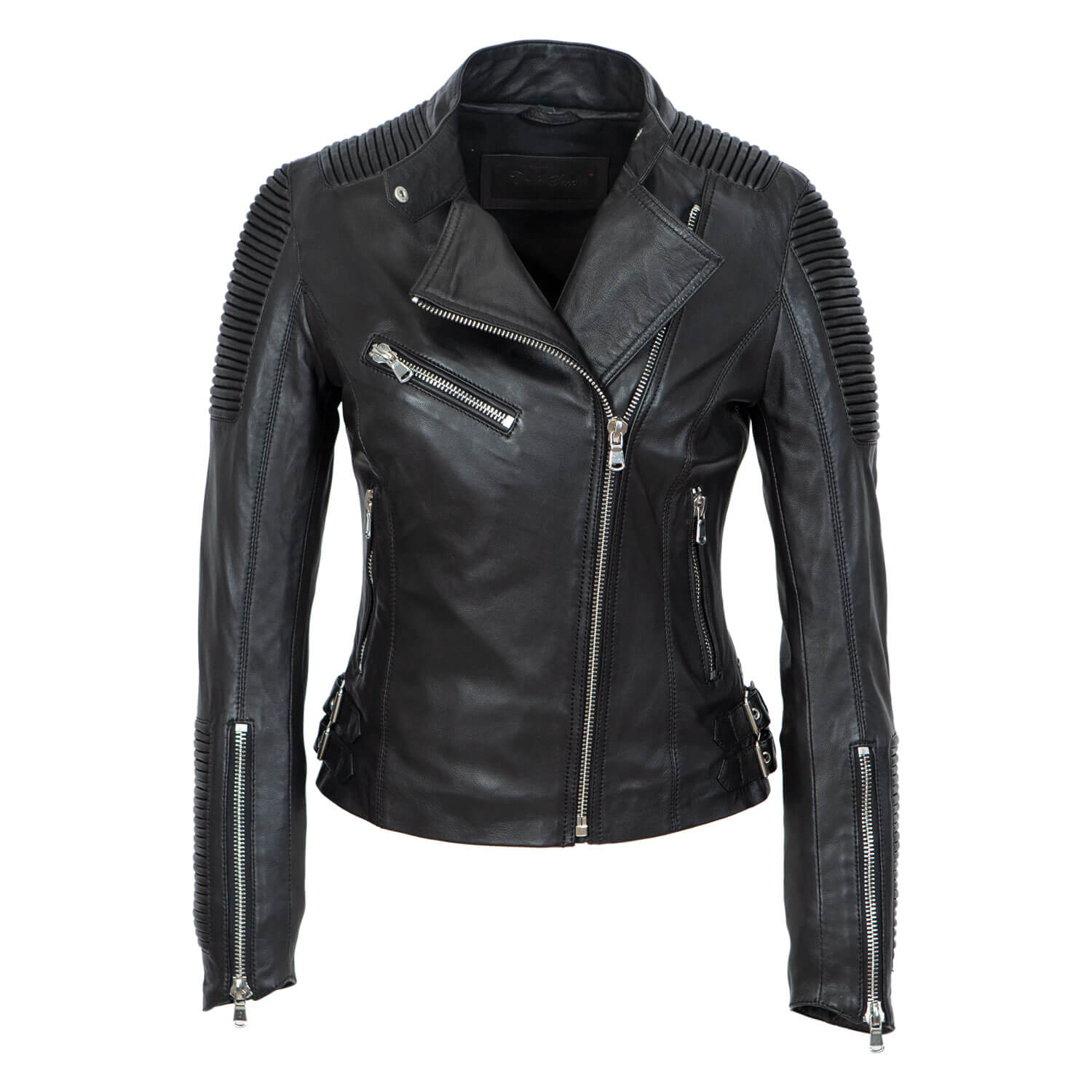 Ladies leather biker jacket black Aqb