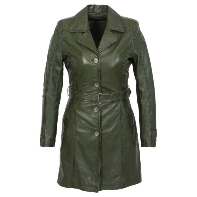 Ladies long leather green Trenchcoat