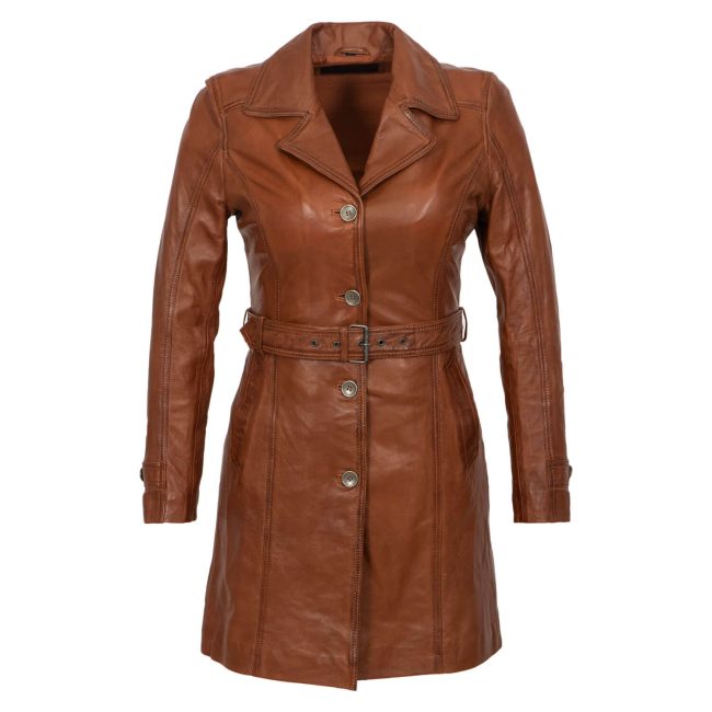 Ladies long leather brandy Trenchcoat