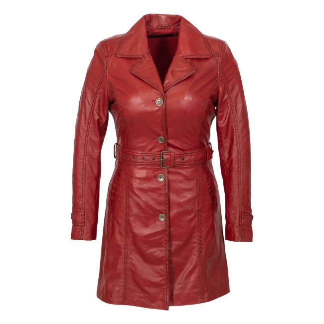 Ladies long leather red Trenchcoat