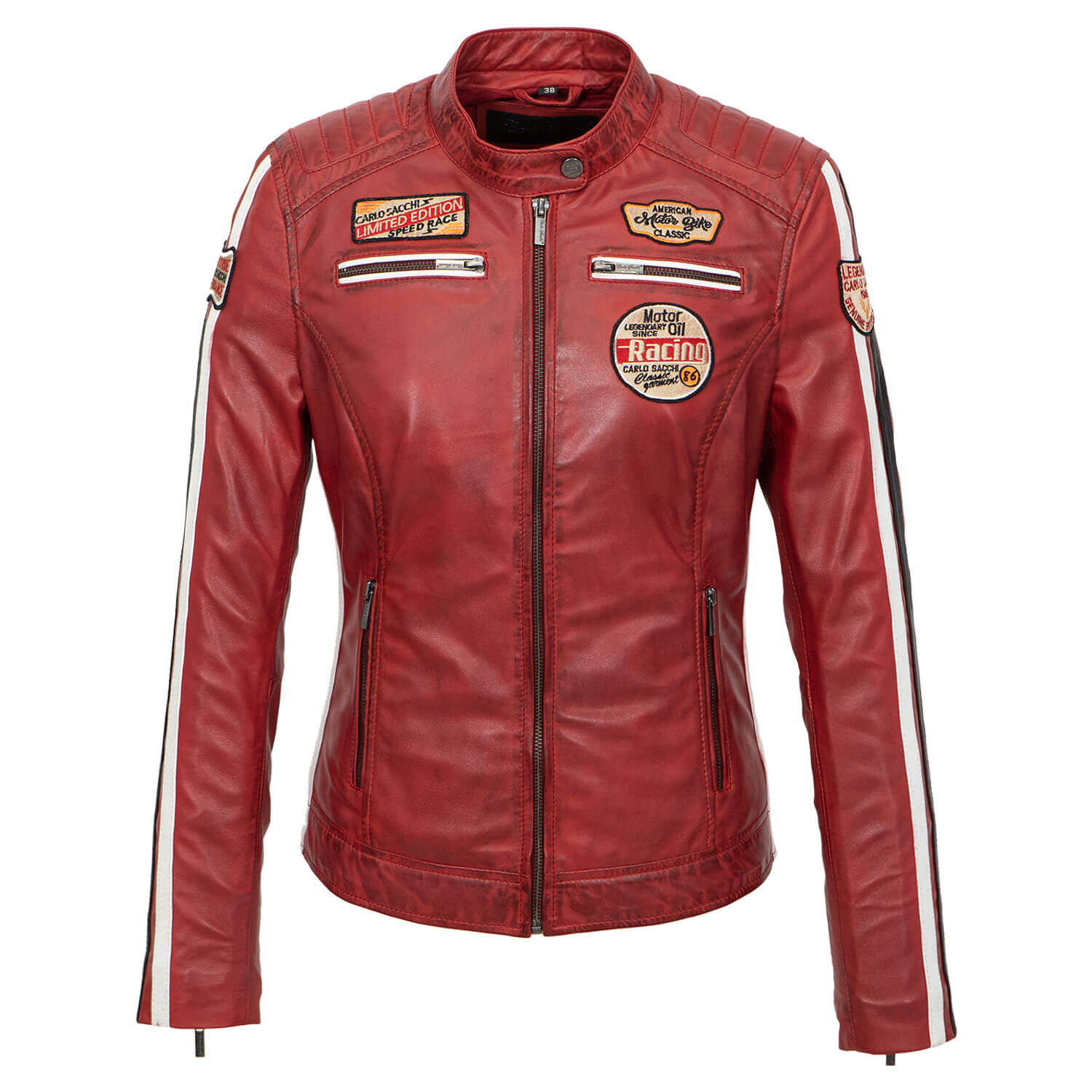 Ladies leather biker jacket red Lady T 24