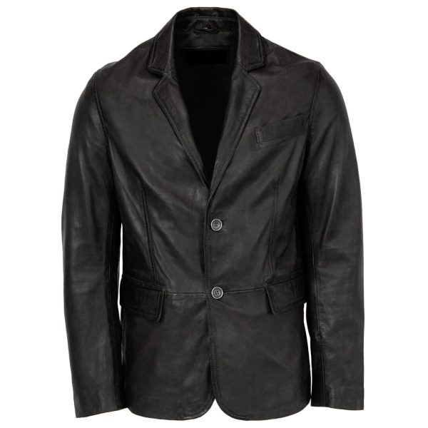 Mens leather classic blazer black Primo