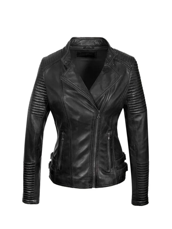 Women leather biker jacket black Janet K