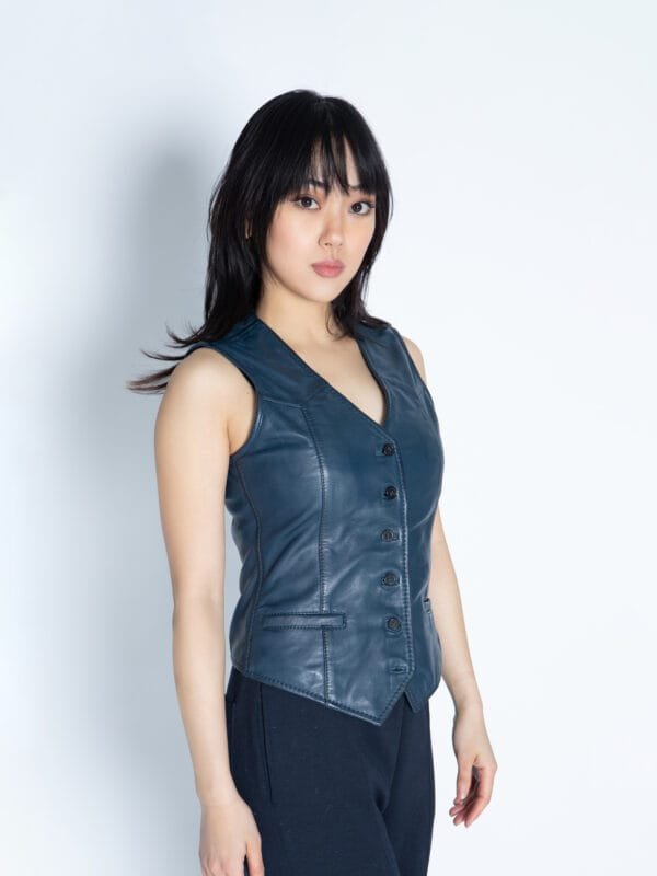 Women leather vest jeans blue waistcoat