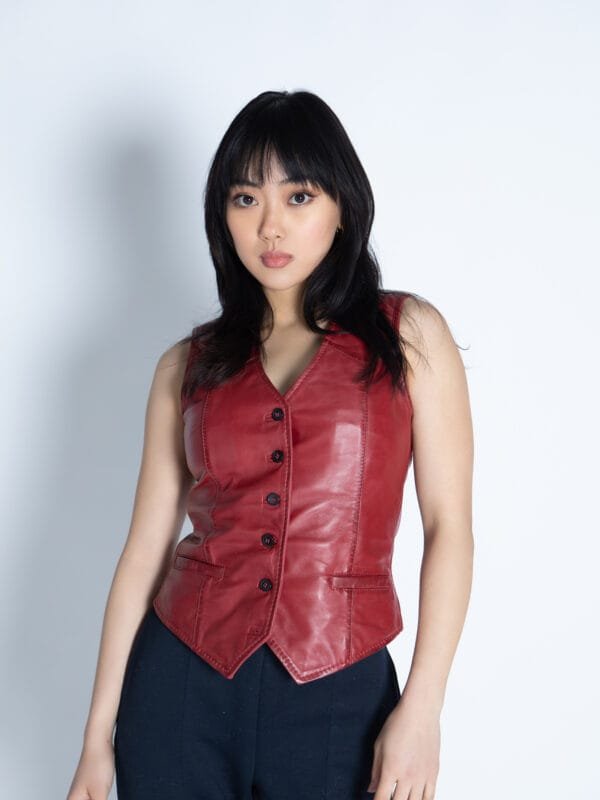 Women leather vest red waistcoat