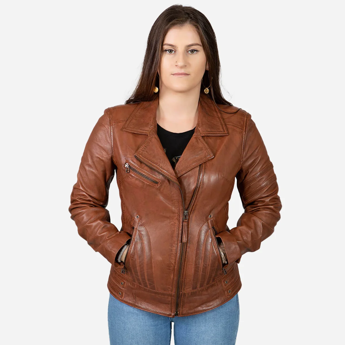 Ladies leather jacket brandy Jane 5