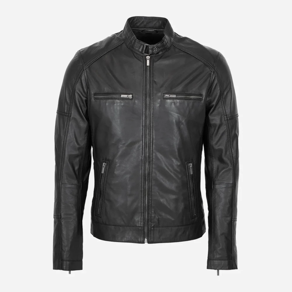 Mens leather jacket black N082
