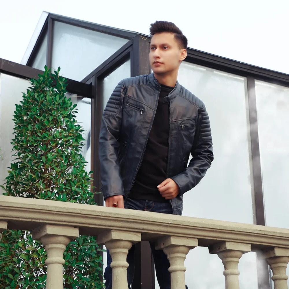 Mens leather jacket blue Ryan