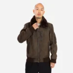 Mens Leather Lamb stonewash dark brown Bomber