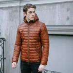 Mens leather puffer jacket brandy Basicmen
