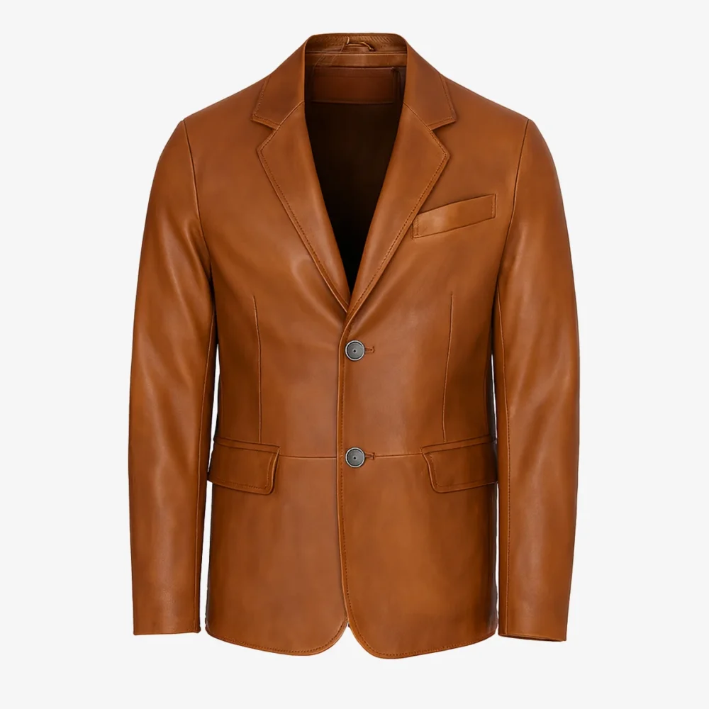 Mens leather brandy classic blazer Primo