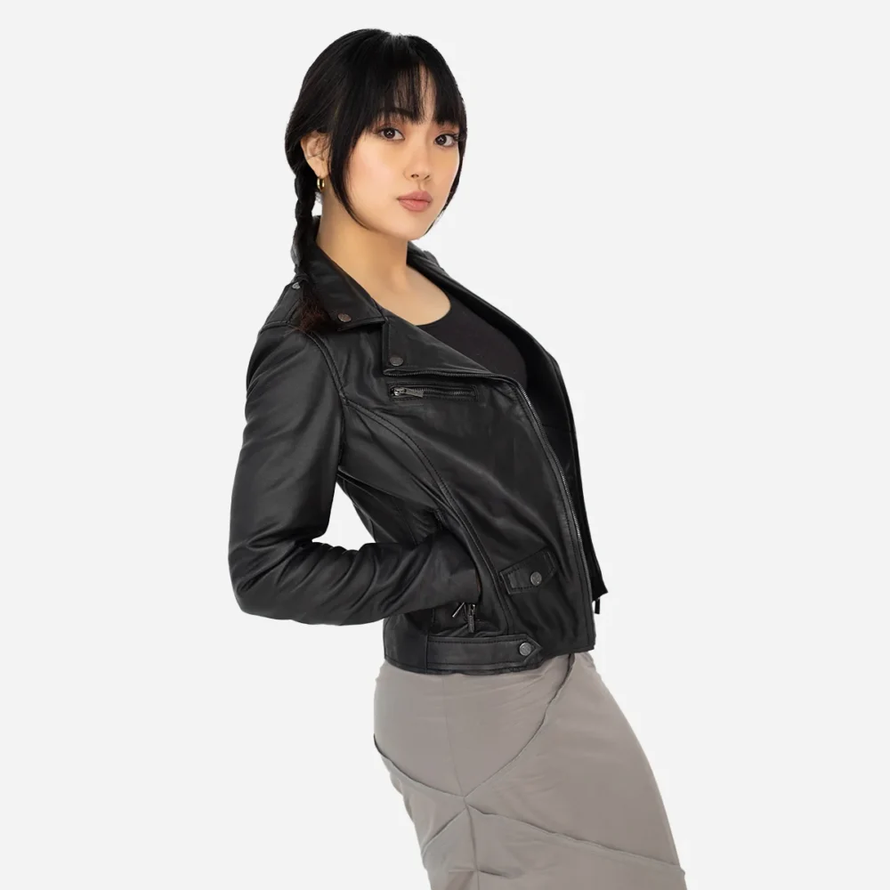 Ladies leather biker jacket black classic Perfecto