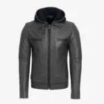Men's hood leather jacket charcoal 9932