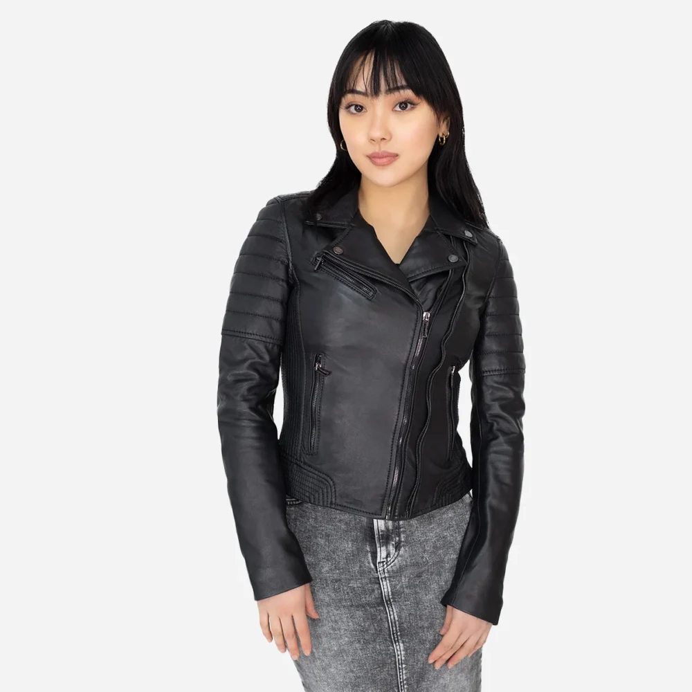 Ladies leather biker jacket black Perfecto BS
