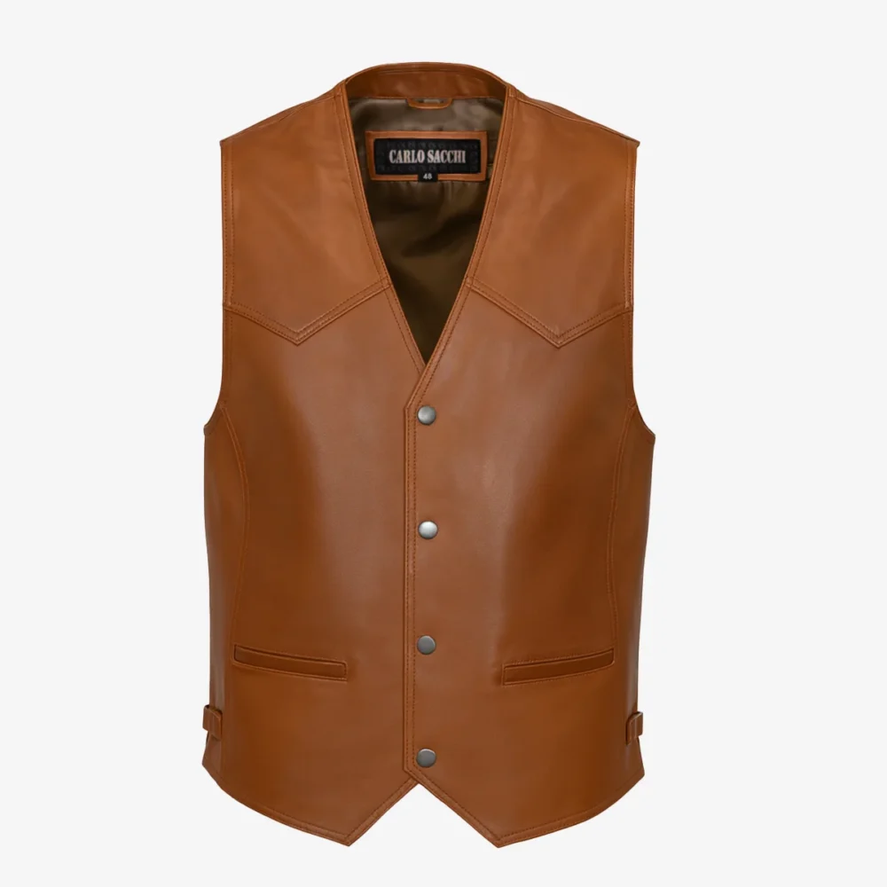 Mens leather vest brandy Waistcoat