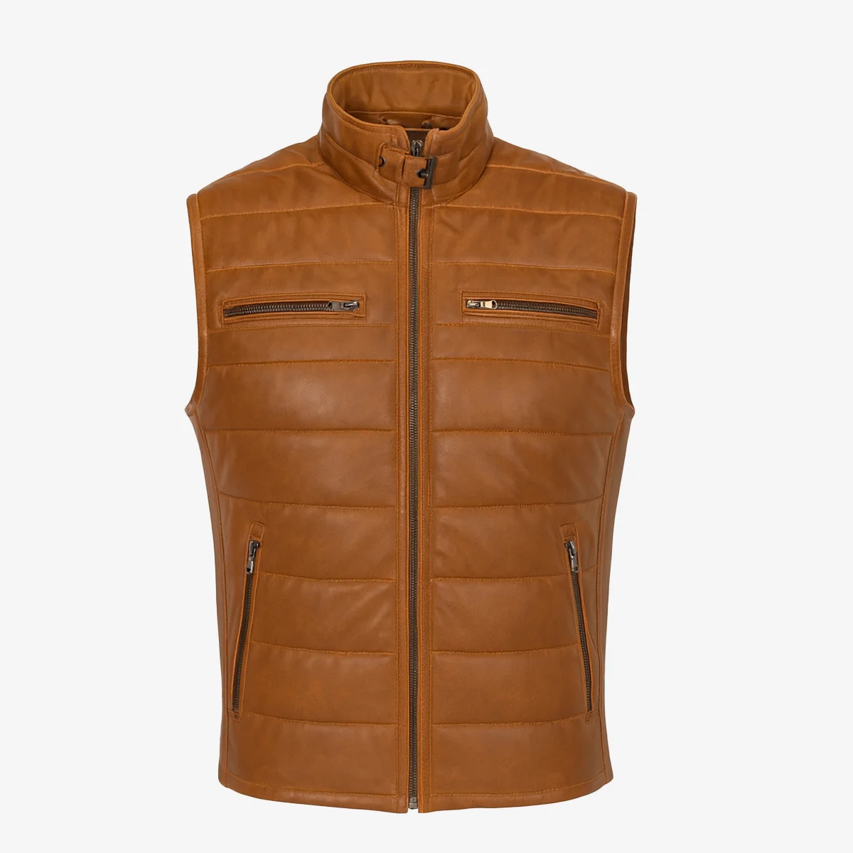 Mens leather puffer brandy bodywarmer