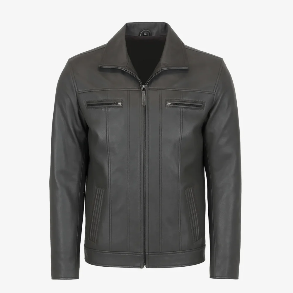Mens leather jacket charcoal Da004