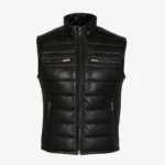 Mens leather puffer black bodywarmer