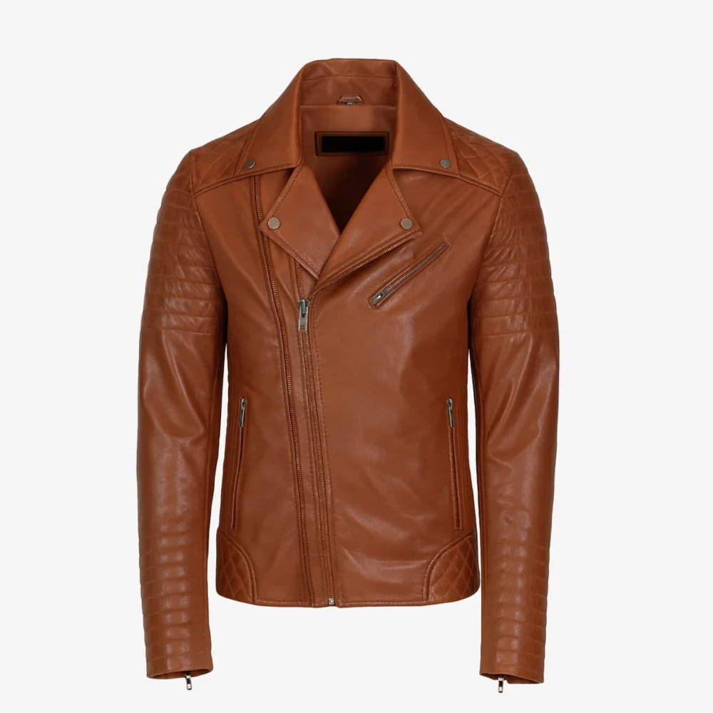 Mens leather biker jacket brandy Perfecto GBS