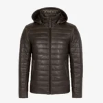 Mens leather puffer jacket charcoal Basicmen