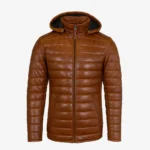 Mens leather puffer jacket brandy Basicmen