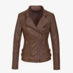 Women leather biker jacket dark brown Janet K