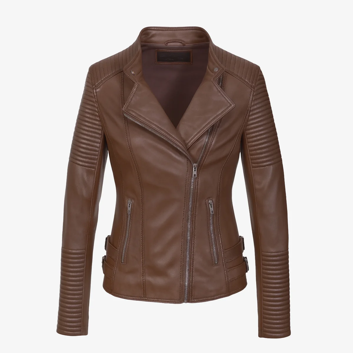 Women leather biker jacket dark brown Janet K