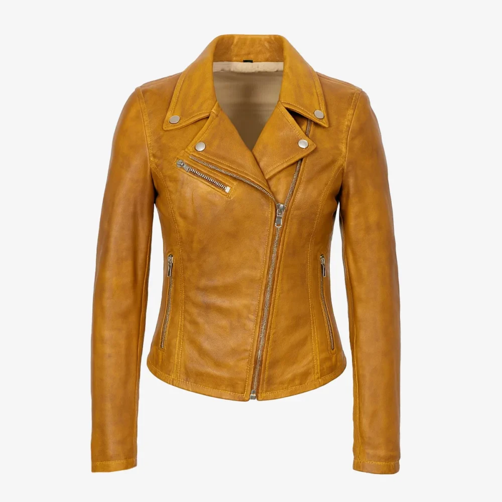 Ladies leather biker jacket yellow Perfecto  24
