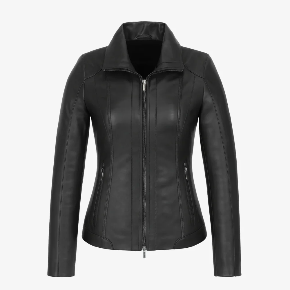 Womens leather jacket black Com 4
