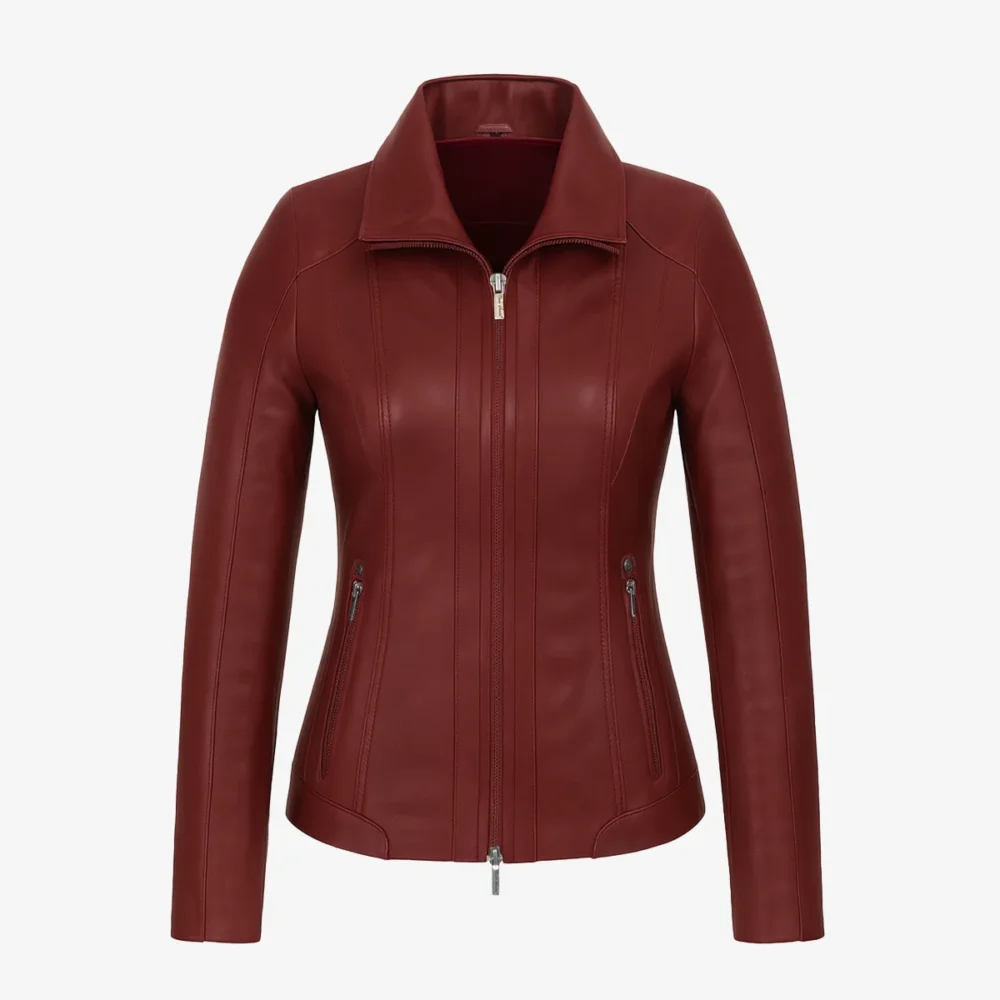 Womens leather jacket maroon Com 4