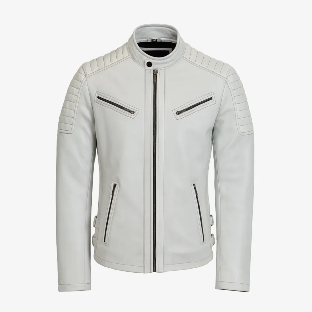 Men's leather jacket white 9948