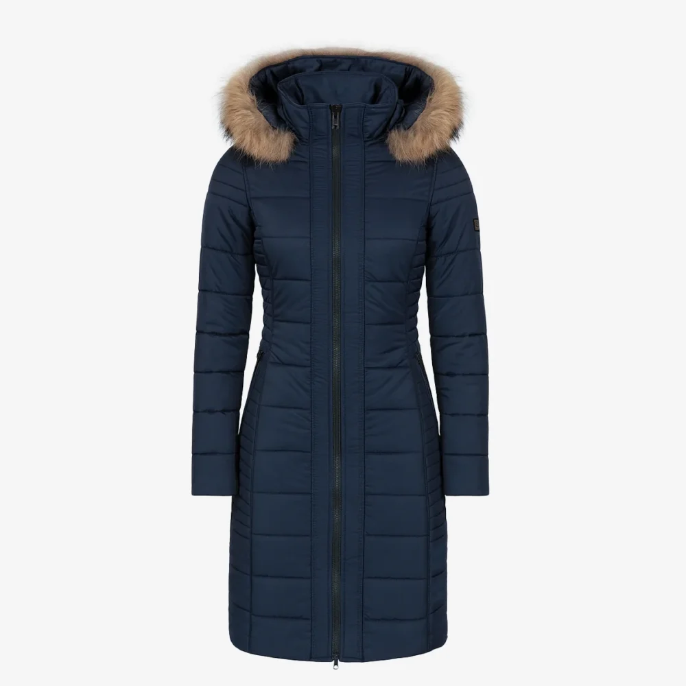Womens winter jacket long puffer blue