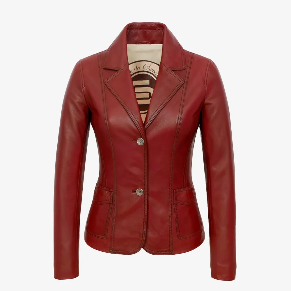 Womens leather Blazer 24 red