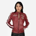 Ladies leather biker jacket red Lady T 24