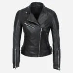 Ladies leather biker jacket black Aqb