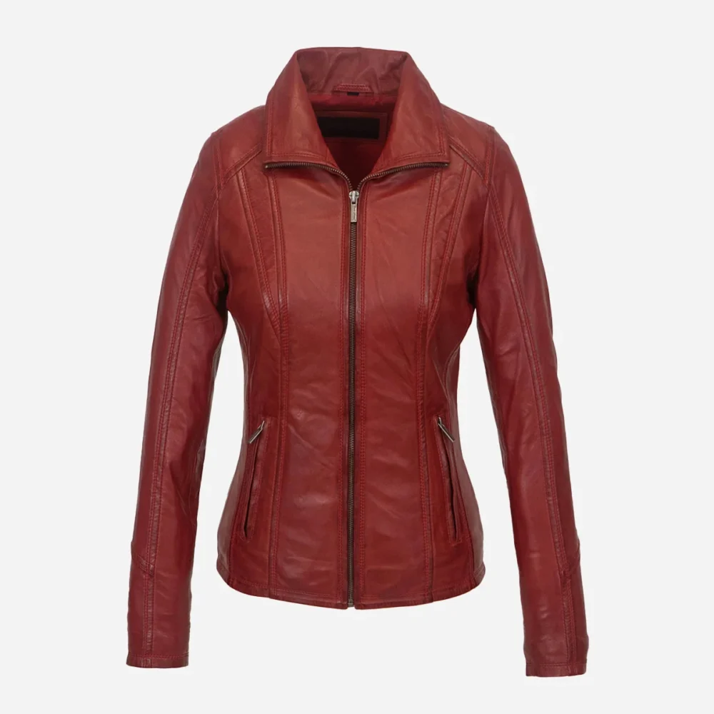 Women's Leather Jacket red 9938 A