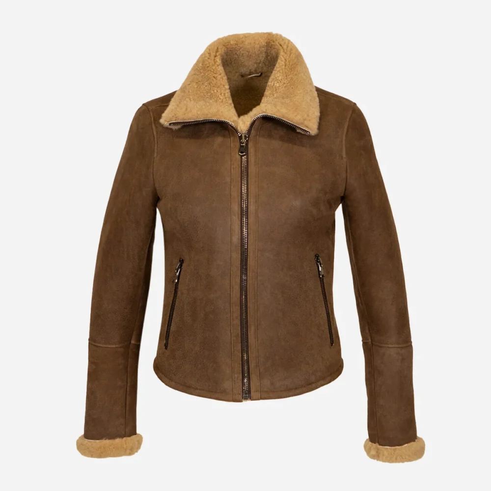 Women's shearling coat cognac crop Kat