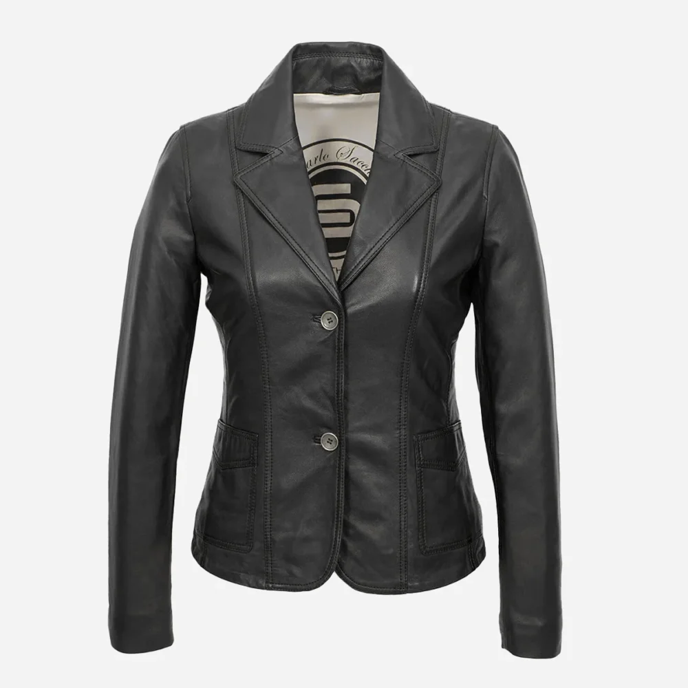 Womens leather black Blazer 24